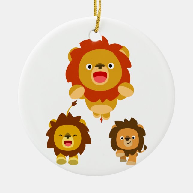 'Coming!!" Three Cute Cartoon Lions Ornament (Front)