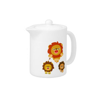 'Coming!!" Three Cute Cartoon Lions Teapot