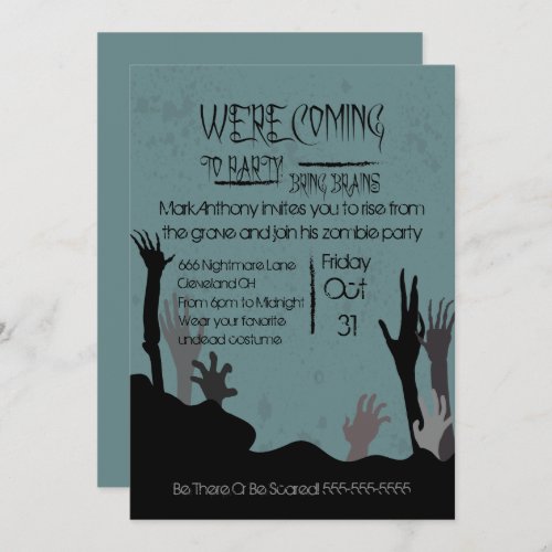 Coming To Party Bring Brains Zombie Invitation