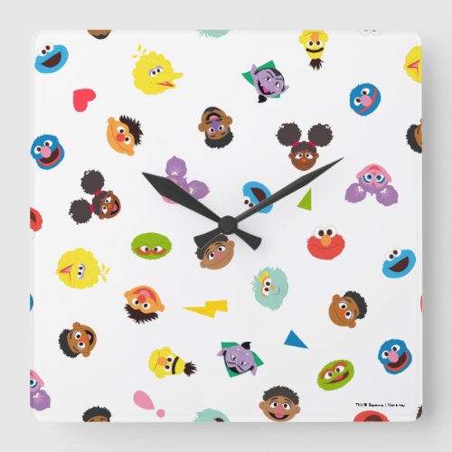 Coming Together Faces Pattern Square Wall Clock