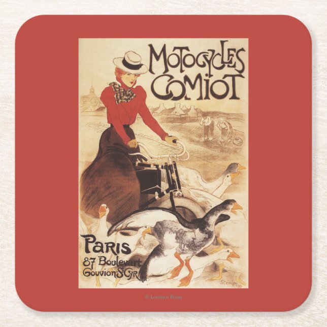 Comiot Motocycles Woman and Geese Promo Poster Square Paper Coaster (Front)