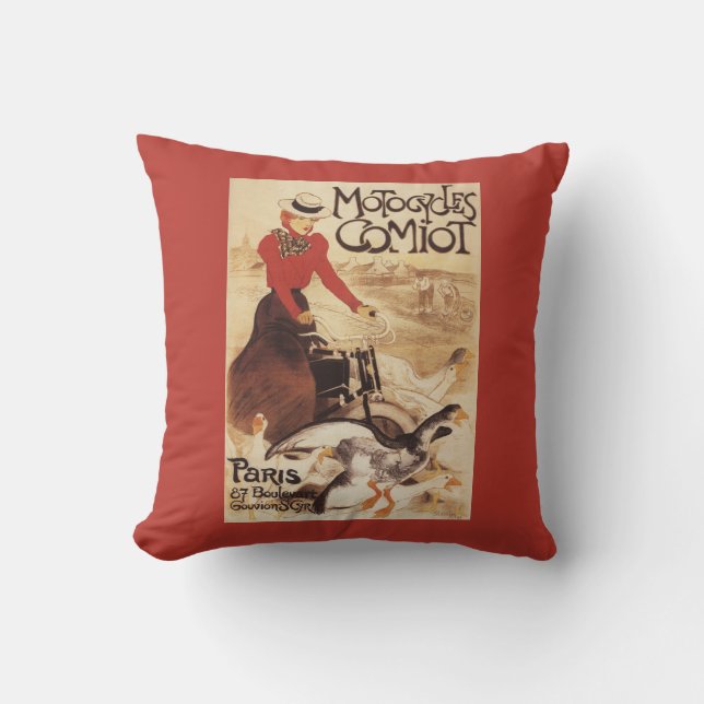 Comiot Motocycles Woman and Geese Promo Poster Throw Pillow (Front)