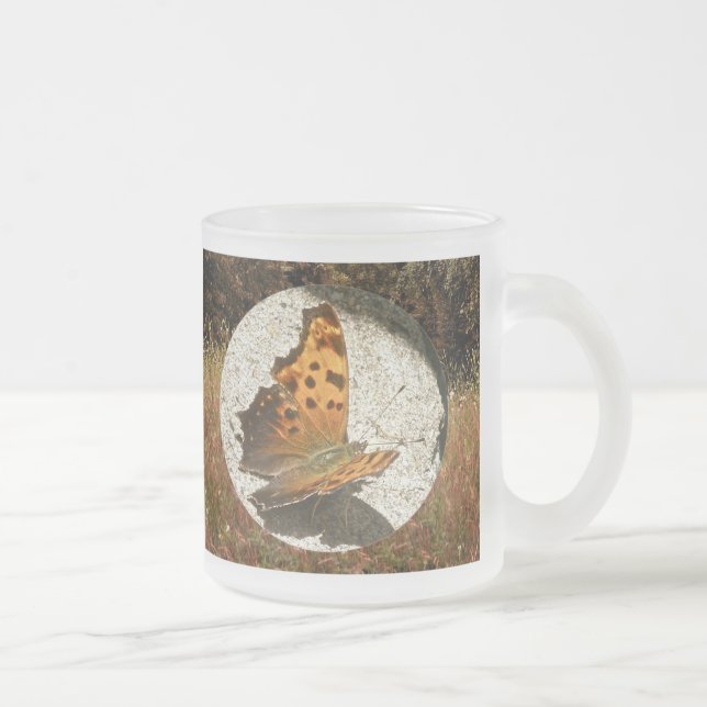 Comma Angle Wing Butterfly Frosted Glass Coffee Mug (Right)