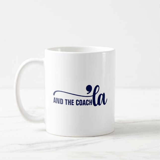 Comma la & Coach | Kamala Harris Coach Blue Coffee Mug (Left)