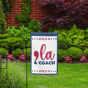 Comma la & Coach-Kamala Harris Tim Walz Blue Garden Flag