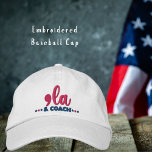 Comma La & Coach Kamala Harris Tim Walz  Embroidered Baseball Cap<br><div class="desc">Show your support for Kamala Harris and Tim Walz with this trendy embroidered basball cap design. Featuring a comma and "la" to let everyone know how to pronounce Kamala's name and COACH, a nickname for Tim Walz. This embroidered basball cap shows your support for Kamala Harris and Tim Walz for...</div>