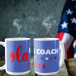 Comma La & Coach Stars Blue Coffee Mug<br><div class="desc">Comma La & Coach Stars Blue base coffee mug! Show your support for Kamala Harris and Tim Walz with this trendy blue coffee mug design. Featuring a comma and "la" to let everyone know how to pronounce Kamala's name and COACH, a nickname for Tim Walz plus the stars to represent...</div>