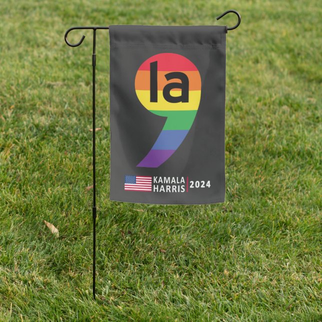 Comma La - Kamala Harris 2024 Rainbow Gay Garden Flag (In SItu)