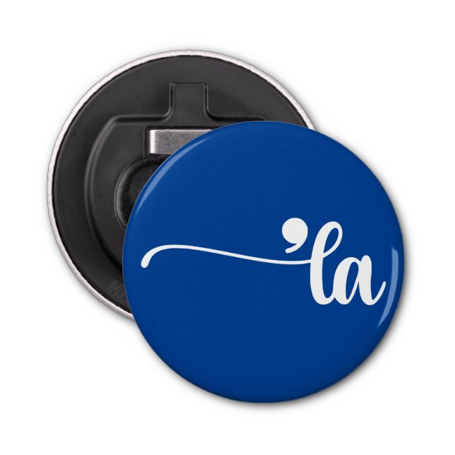 Comma La | Kamala Harris Blue Bottle Opener (Front)