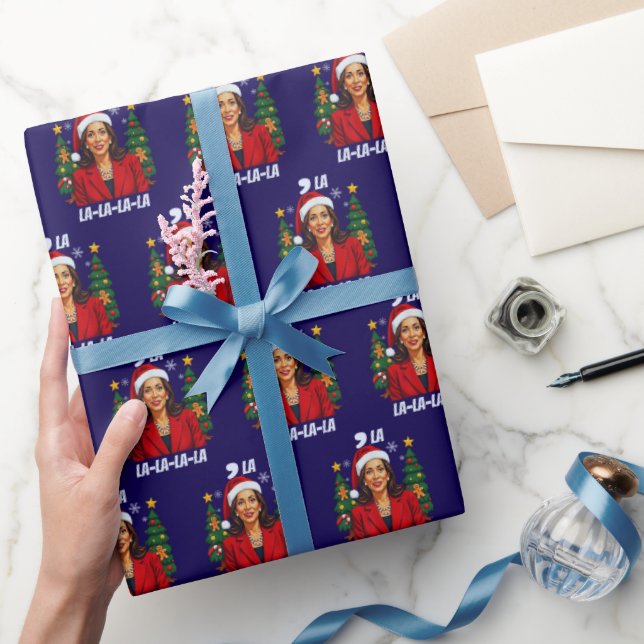 Comma La Kamala Harris Blue Unique Christmas Wrapping Paper (Gifting)