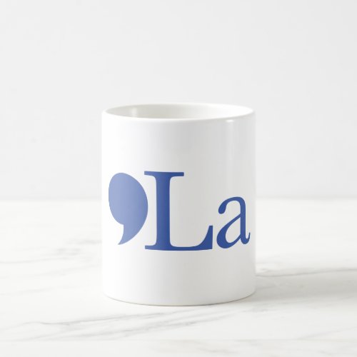 Comma_La Kamala icon logo mug in BLUE