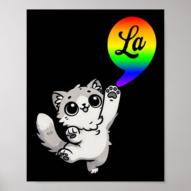 Comma-la With Cute Cat Kamala Rainbow Design  Poster (Front)