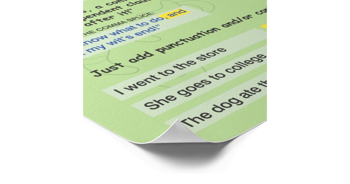 Comma Splices And Run Ons Poster Zazzle