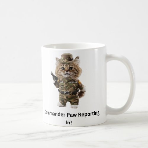 Commander Paw Reporting In Funny Cat Army Mug
