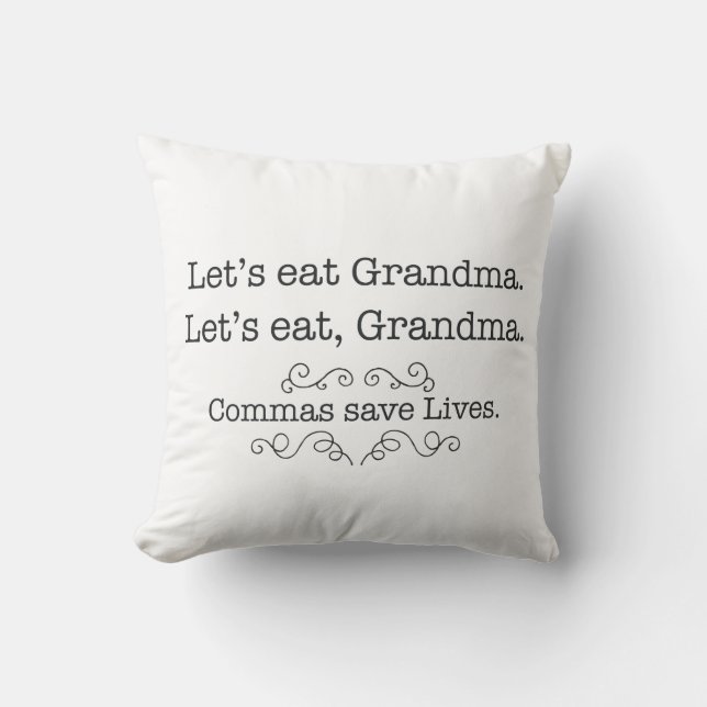 Commas Save Lives Throw Pillow (Front)