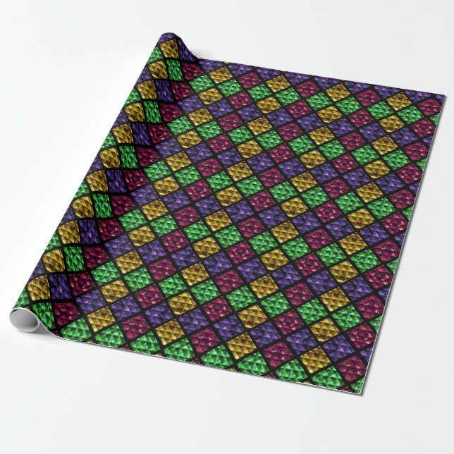Commedia dell'Arte Harlequin Jewel Box Wrapping Paper (Unrolled)