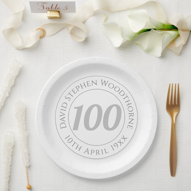 Commemorative 100th Birthday Celebration Paper Plates (Wedding)
