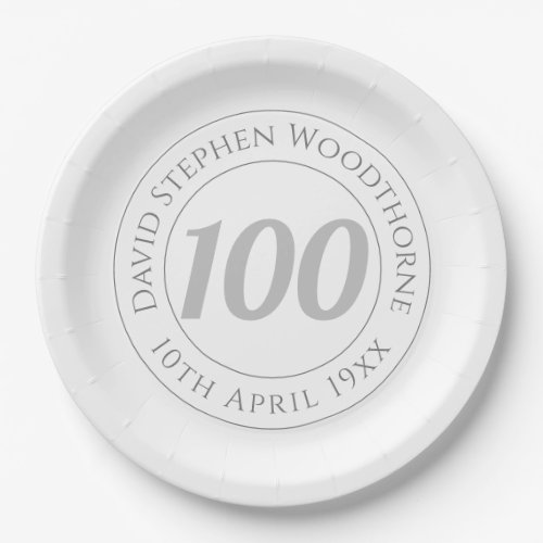 Commemorative 100th Birthday Celebration Paper Plates