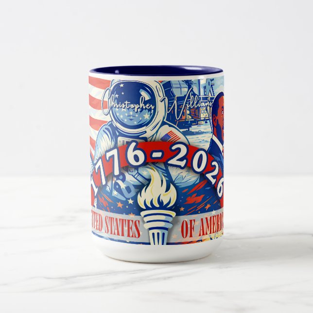Commemorative 1776-2026 USA Personalized Two-Tone Coffee Mug (Center)
