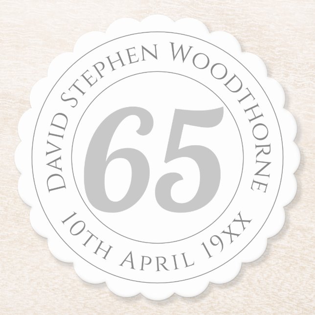 Commemorative 65th Birthday Celebration Paper Coaster (Front)