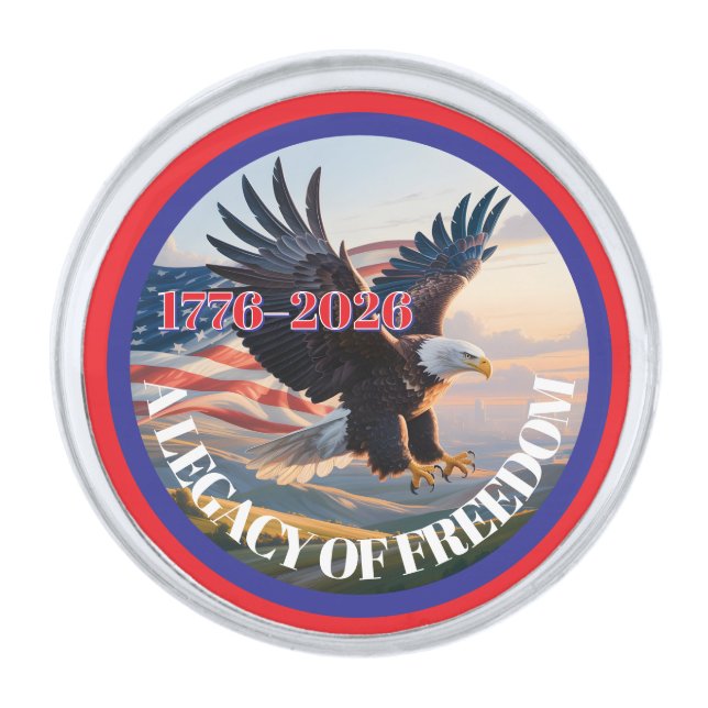 Commemorative America 250th Anniversary Bald Eagle Silver Finish Lapel Pin (Front)
