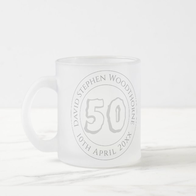Commemorative Birthday Celebration Personalized Frosted Glass Coffee Mug (Left)