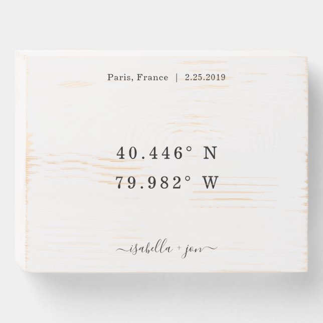 Commemorative Coordinates Wooden Box Sign (Front Horizontal)