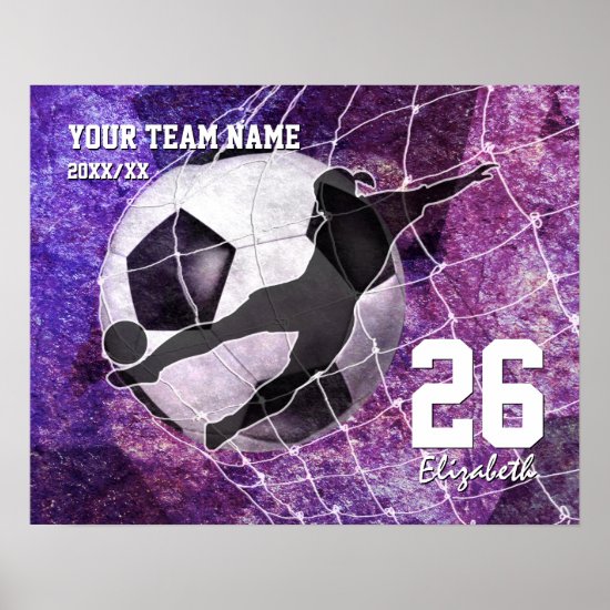 Commemorative girls' soccer team name purple poster