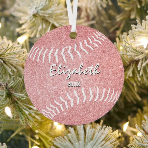 commemorative girly pink softball metal ornament
