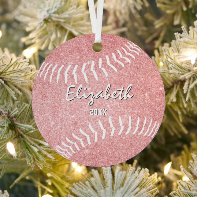 commemorative girly pink softball metal ornament (Insitu)