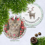 Commemorative Keepsake Pet Photo + Year w Reindeer Ornament