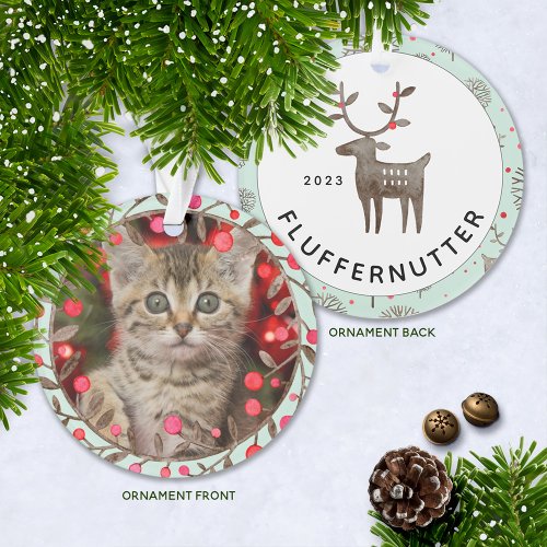 Commemorative Keepsake Pet Photo  Year w Reindeer Ornament
