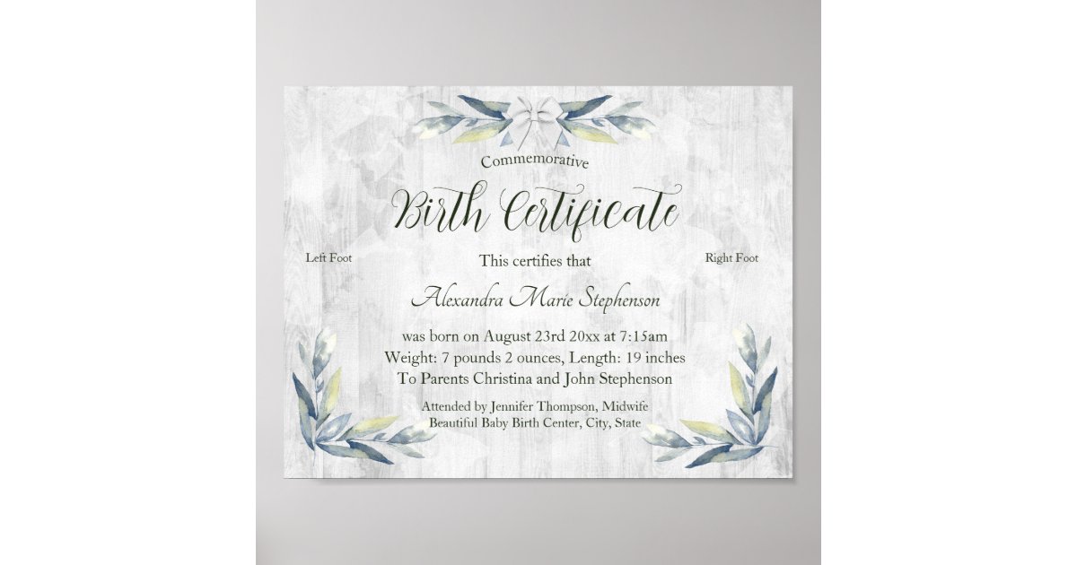 Commemorative New Baby Footprint Birth Certificate Poster Zazzle