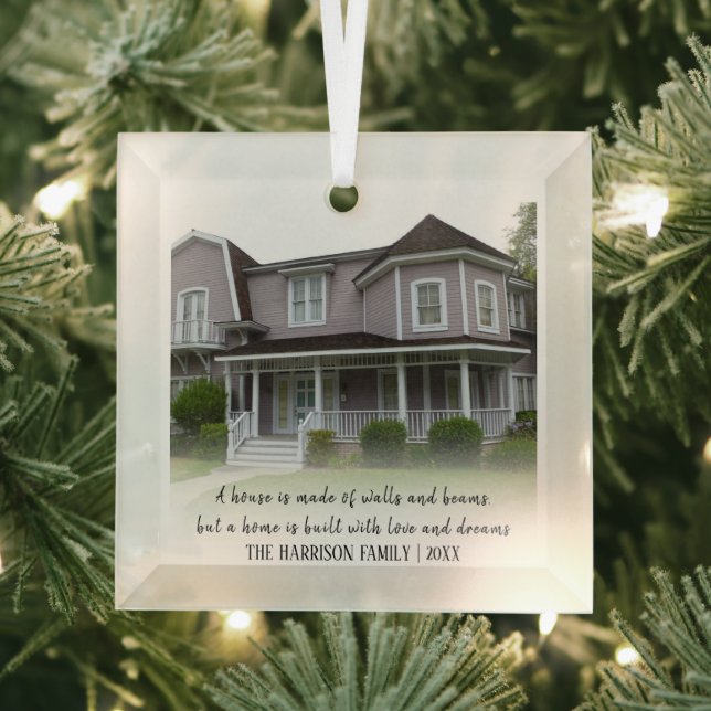 Commemorative New Home | Photo Christmas Tree Glass Ornament (Insitu)