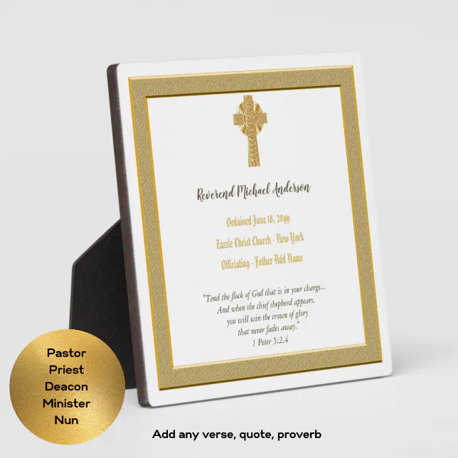 Commemorative ORDINATION gift Priest Pastor Deacon Plaque | Zazzle