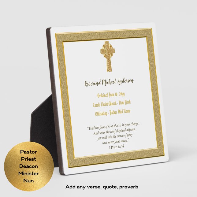 Commemorative ORDINATION gift Priest Pastor Deacon Plaque (Creator Uploaded)