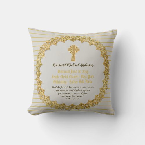 Commemorative ORDINATION gift Priest Pastor Deacon Throw Pillow