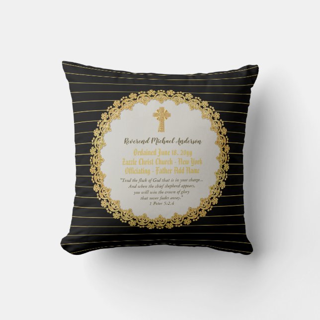 Commemorative ORDINATION gift Priest Pastor Deacon Throw Pillow (Front)