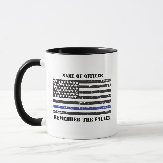 Commemorative, Personalized Thin Blue Line Police Mug (Left)