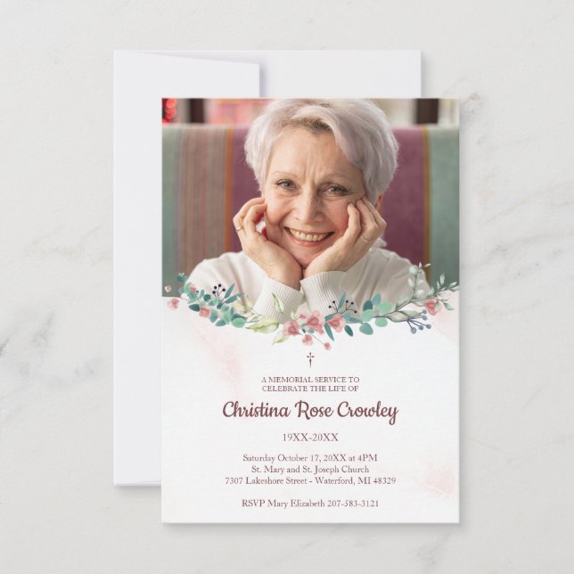 Commemorative Photo Dear Ones with Floral in Pink Note Card (Front)