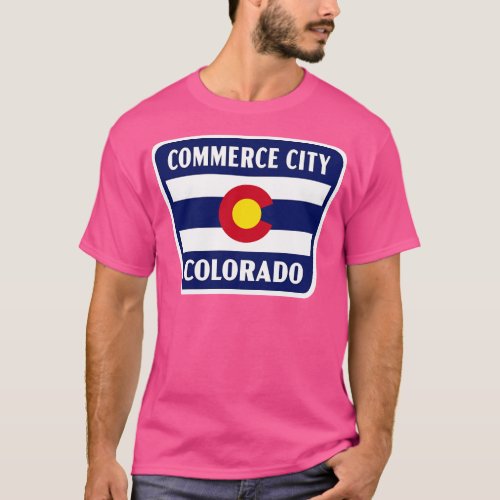 Commerce City Colorado Retro Flag Badge Blue T_Shirt