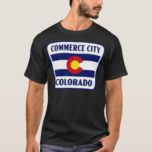 Commerce City Colorado Retro Flag Badge White T_Shirt