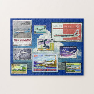 Commercial Airplanes Postage Stamp Puzzle