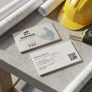 Commercial Building Contractors   Gray Sketch Business Card
