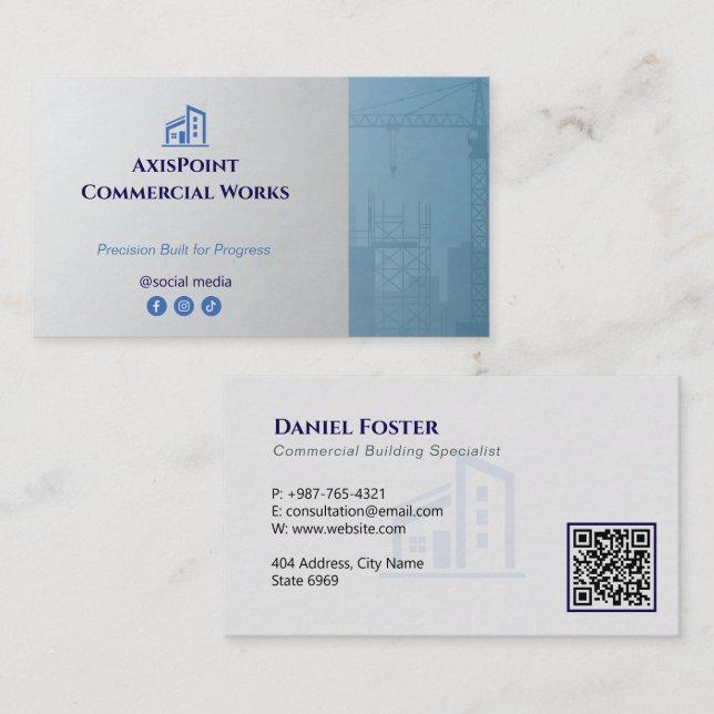 Commercial Building Contractors | Grey Minimalist Business Card (Front/Back)