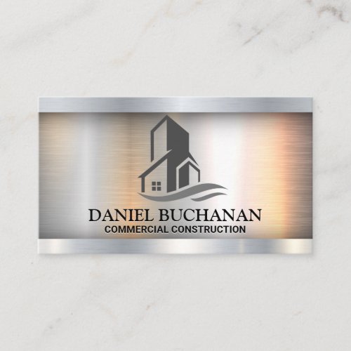 Commercial Building Logo  Metallic Business Card