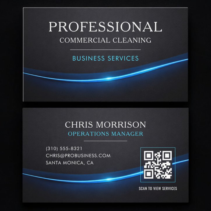 Commercial Cleaning Services QR Code Professional Business Card