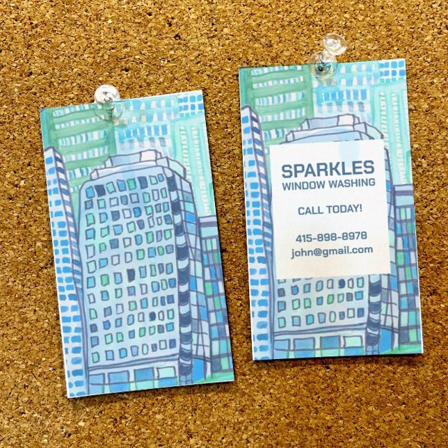 Commercial Cleaning Window Washing Watercolor  Business Card (Creator Uploaded)