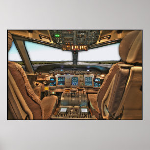 Commercial jet airliner cockpit background poster