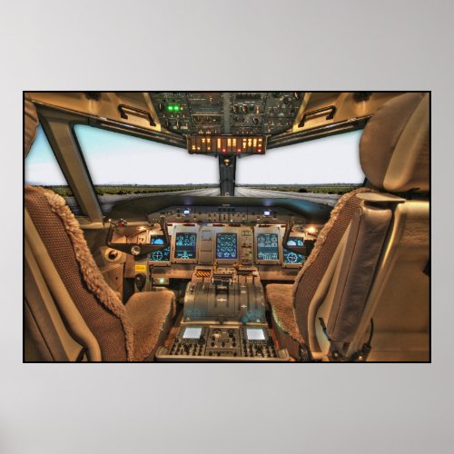 Commercial jet airliner cockpit background poster